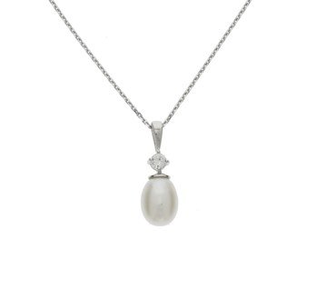 13.23197 zilveren collier met parel en zirkonia 41+4 cm